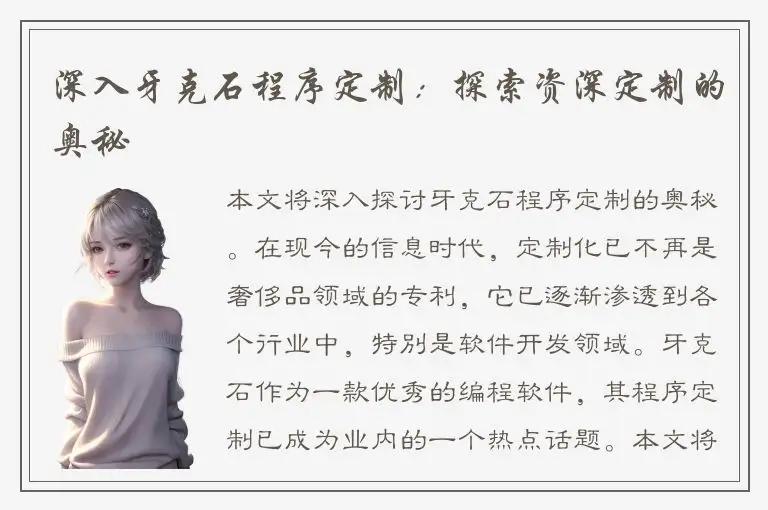 深入牙克石程序定制：探索资深定制的奥秘