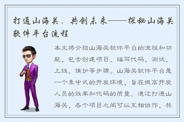打通山海关，共创未来——探秘山海关软件平台流程
