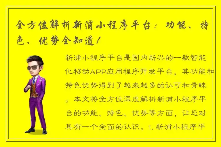 全方位解析新浦小程序平台：功能、特色、优势全知道！