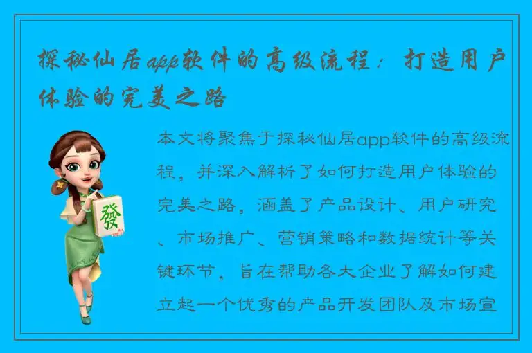 探秘仙居app软件的高级流程：打造用户体验的完美之路