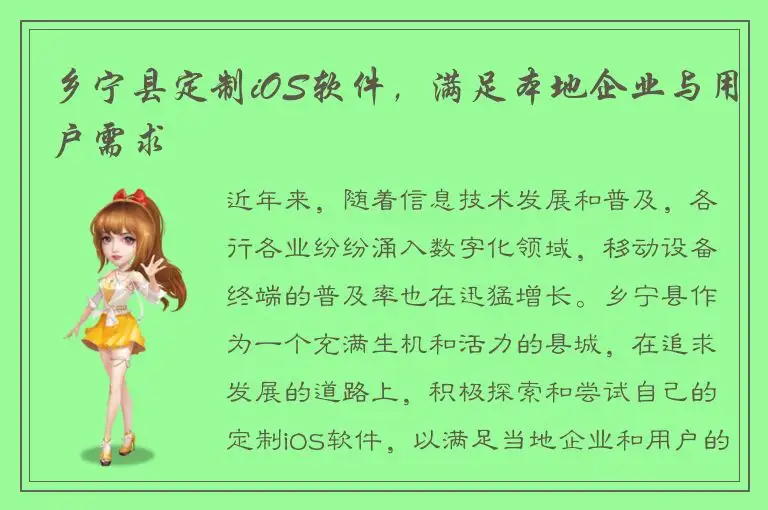乡宁县定制iOS软件，满足本地企业与用户需求