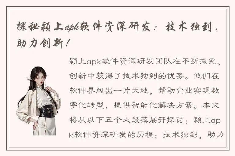 探秘颍上apk软件资深研发：技术独到，助力创新！