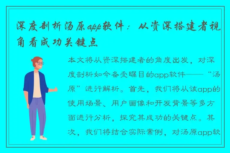 深度剖析汤原app软件：从资深搭建者视角看成功关键点
