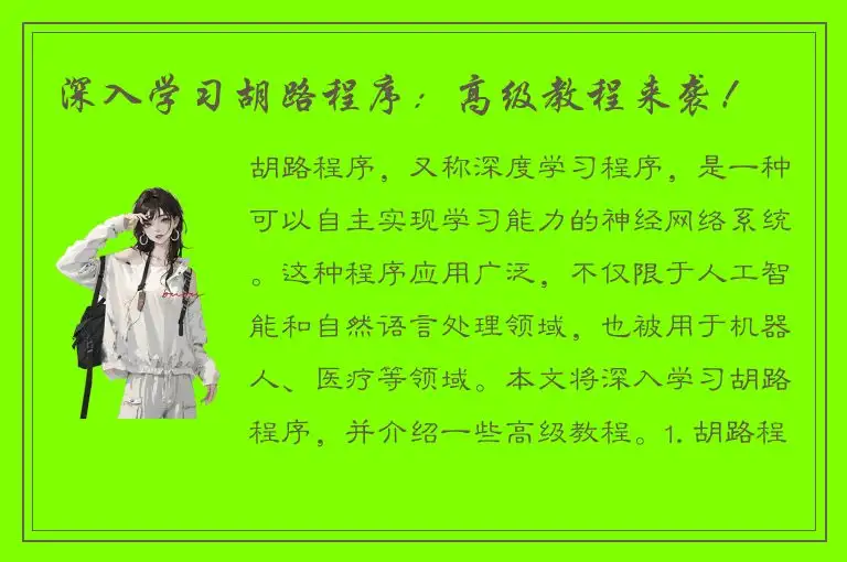 深入学习胡路程序：高级教程来袭！