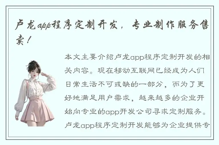 卢龙app程序定制开发，专业制作服务售卖！