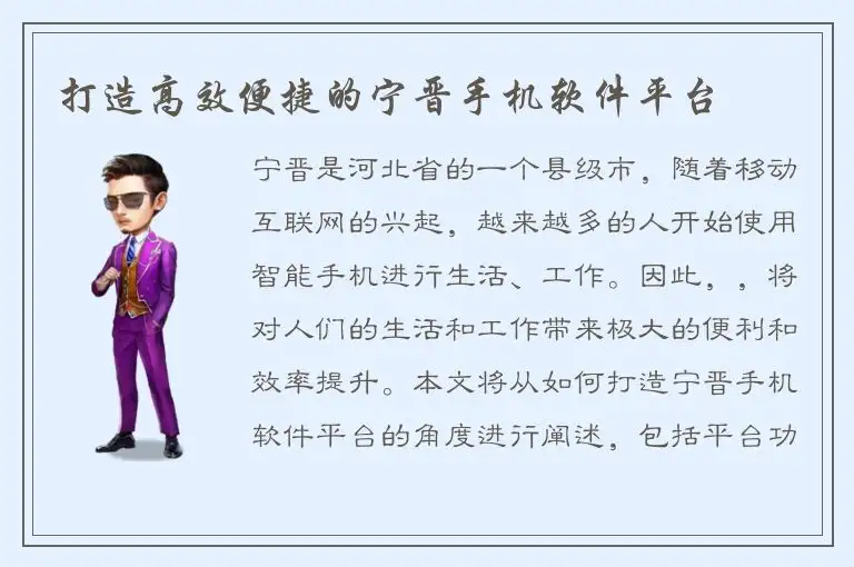 打造高效便捷的宁晋手机软件平台