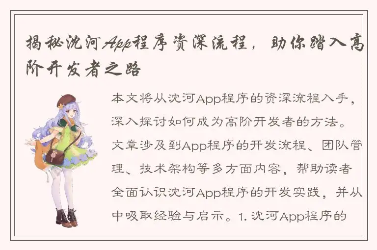 揭秘沈河App程序资深流程，助你踏入高阶开发者之路