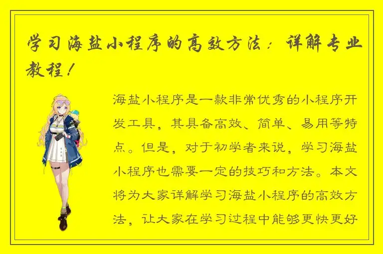 学习海盐小程序的高效方法：详解专业教程！