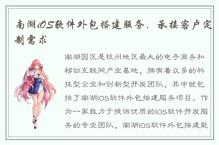 南湖iOS软件外包搭建服务，承接客户定制需求