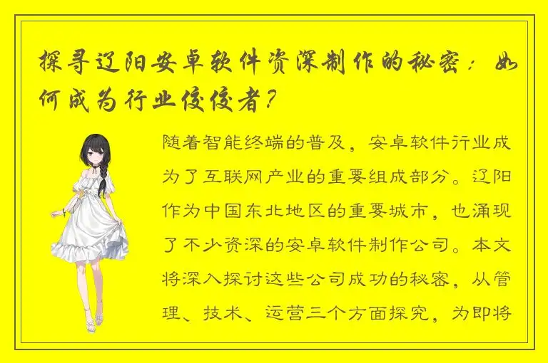 探寻辽阳安卓软件资深制作的秘密：如何成为行业佼佼者？