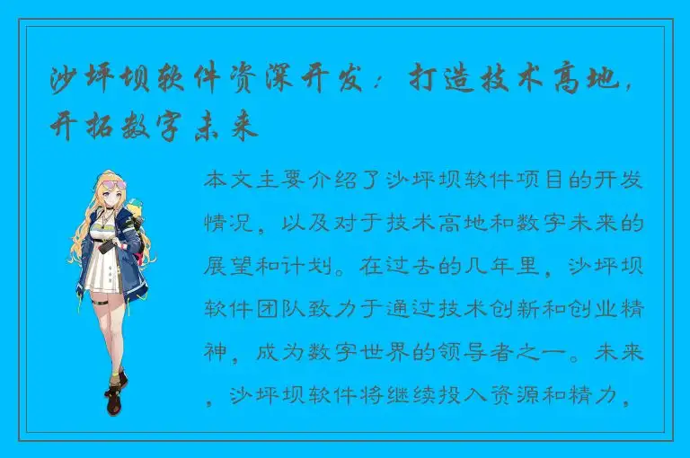 沙坪坝软件资深开发：打造技术高地，开拓数字未来