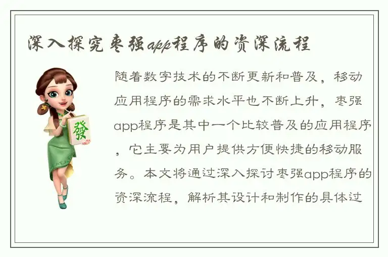 深入探究枣强app程序的资深流程