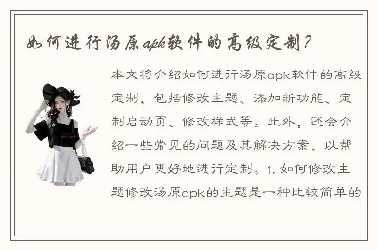如何进行汤原apk软件的高级定制？