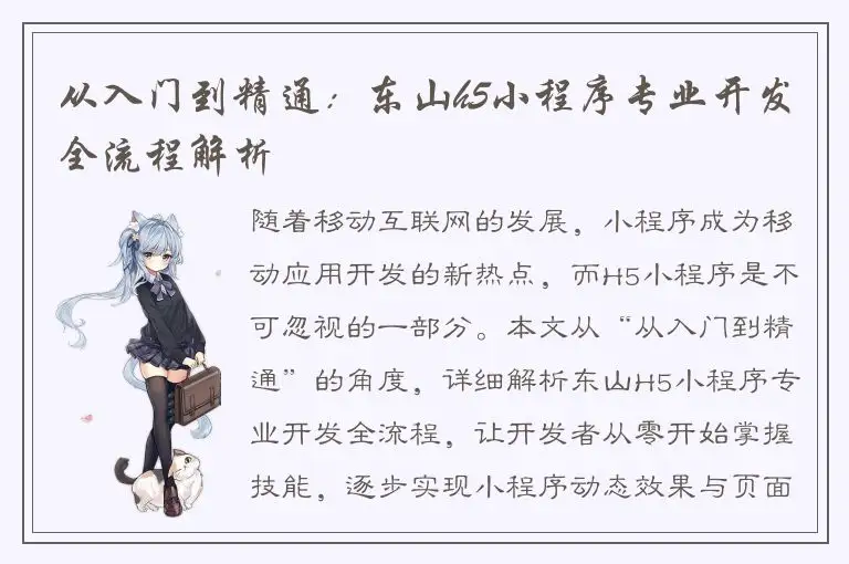 从入门到精通：东山h5小程序专业开发全流程解析