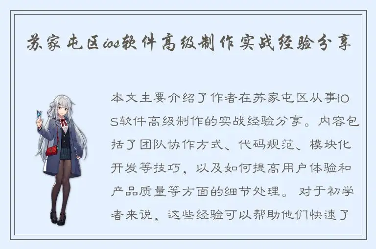 苏家屯区ios软件高级制作实战经验分享
