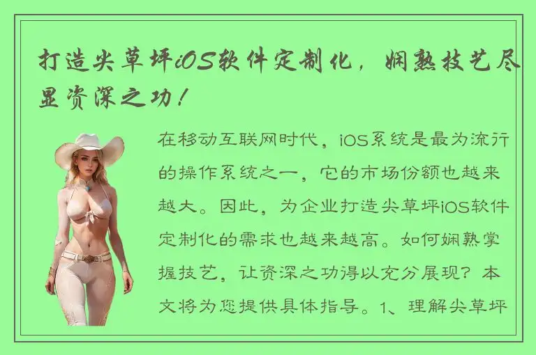 打造尖草坪iOS软件定制化，娴熟技艺尽显资深之功！