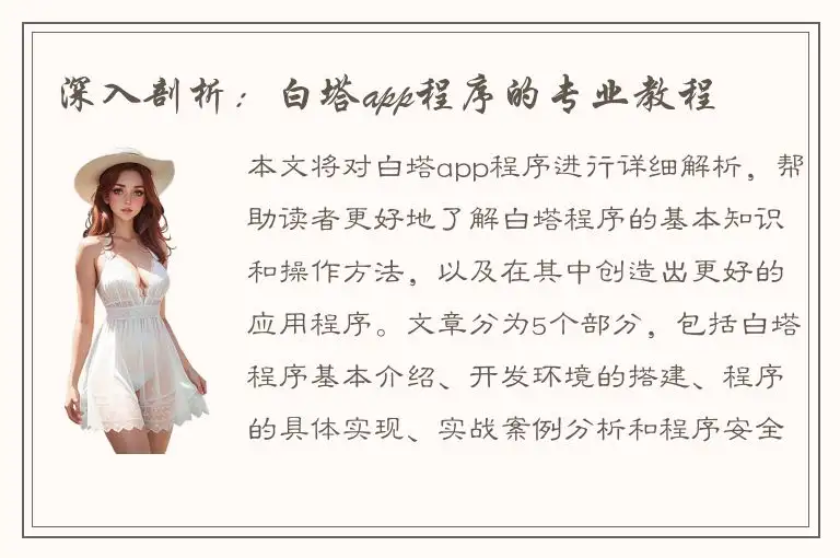 深入剖析：白塔app程序的专业教程