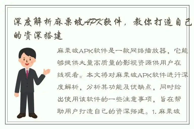 深度解析麻栗坡APK软件，教你打造自己的资深搭建
