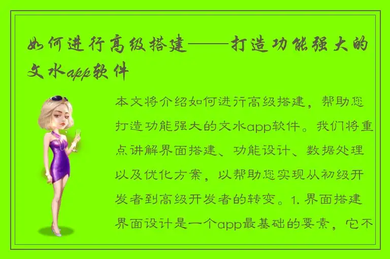 如何进行高级搭建——打造功能强大的文水app软件