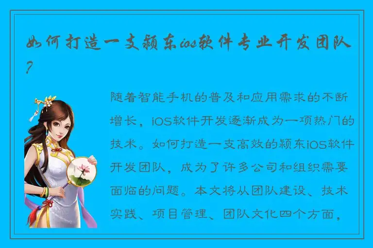 如何打造一支颍东ios软件专业开发团队？