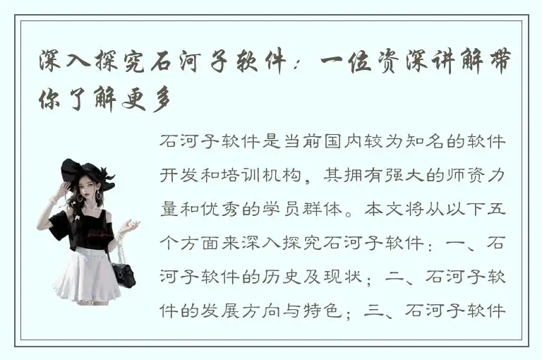 深入探究石河子软件：一位资深讲解带你了解更多