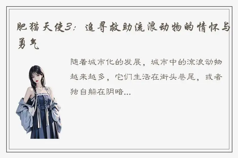 肥猫天使3：追寻救助流浪动物的情怀与勇气