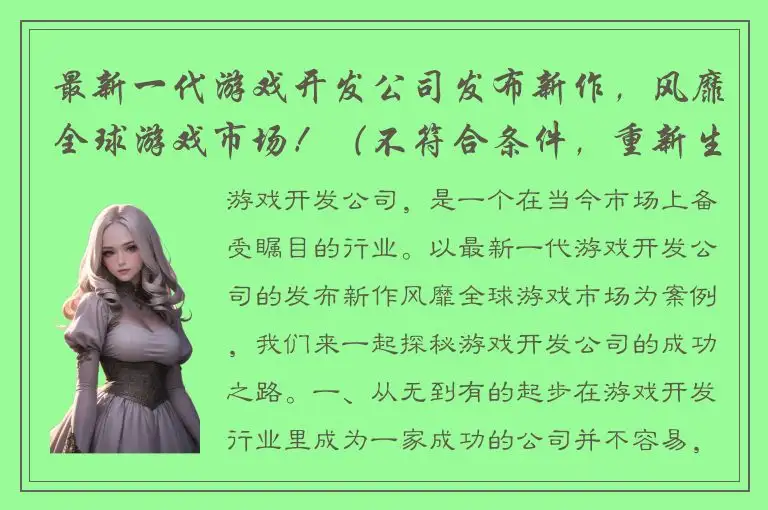 最新一代游戏开发公司发布新作，风靡全球游戏市场！（不符合条件，重新生成） 探秘游戏开发公司：从无到有的成功之路
