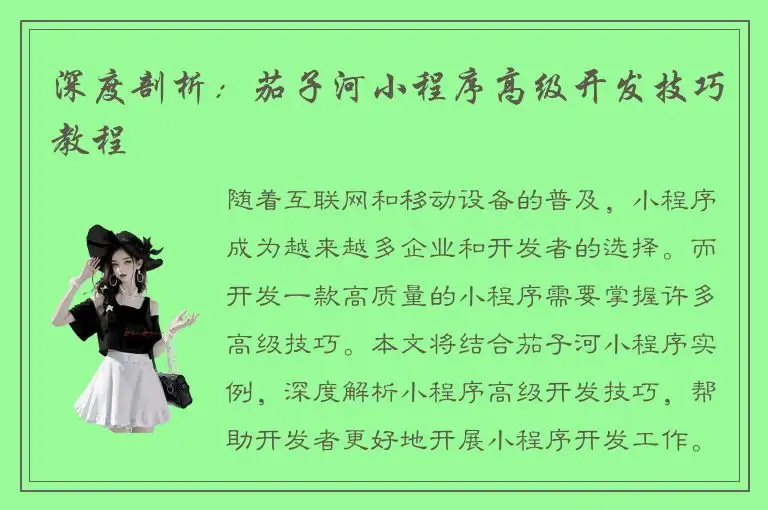 深度剖析：茄子河小程序高级开发技巧教程
