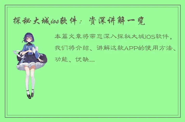 探秘大城ios软件：资深讲解一览