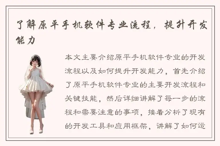 了解原平手机软件专业流程，提升开发能力