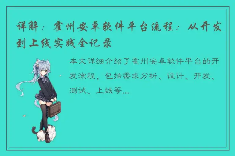 详解：霍州安卓软件平台流程：从开发到上线实践全记录