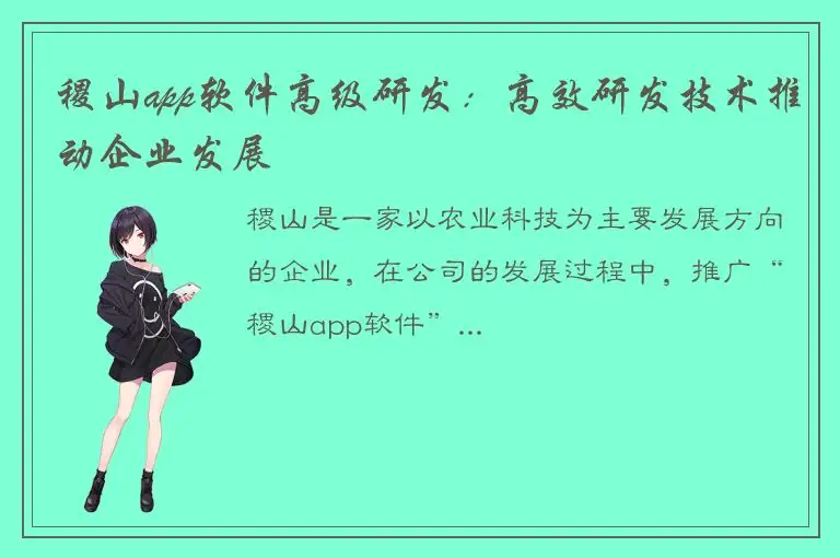 稷山app软件高级研发：高效研发技术推动企业发展